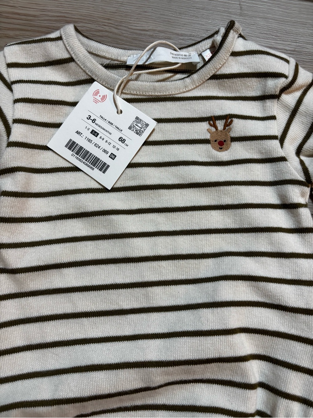 NWT Zara Reindeer Striped Onesie, Christmas, 3-6 months